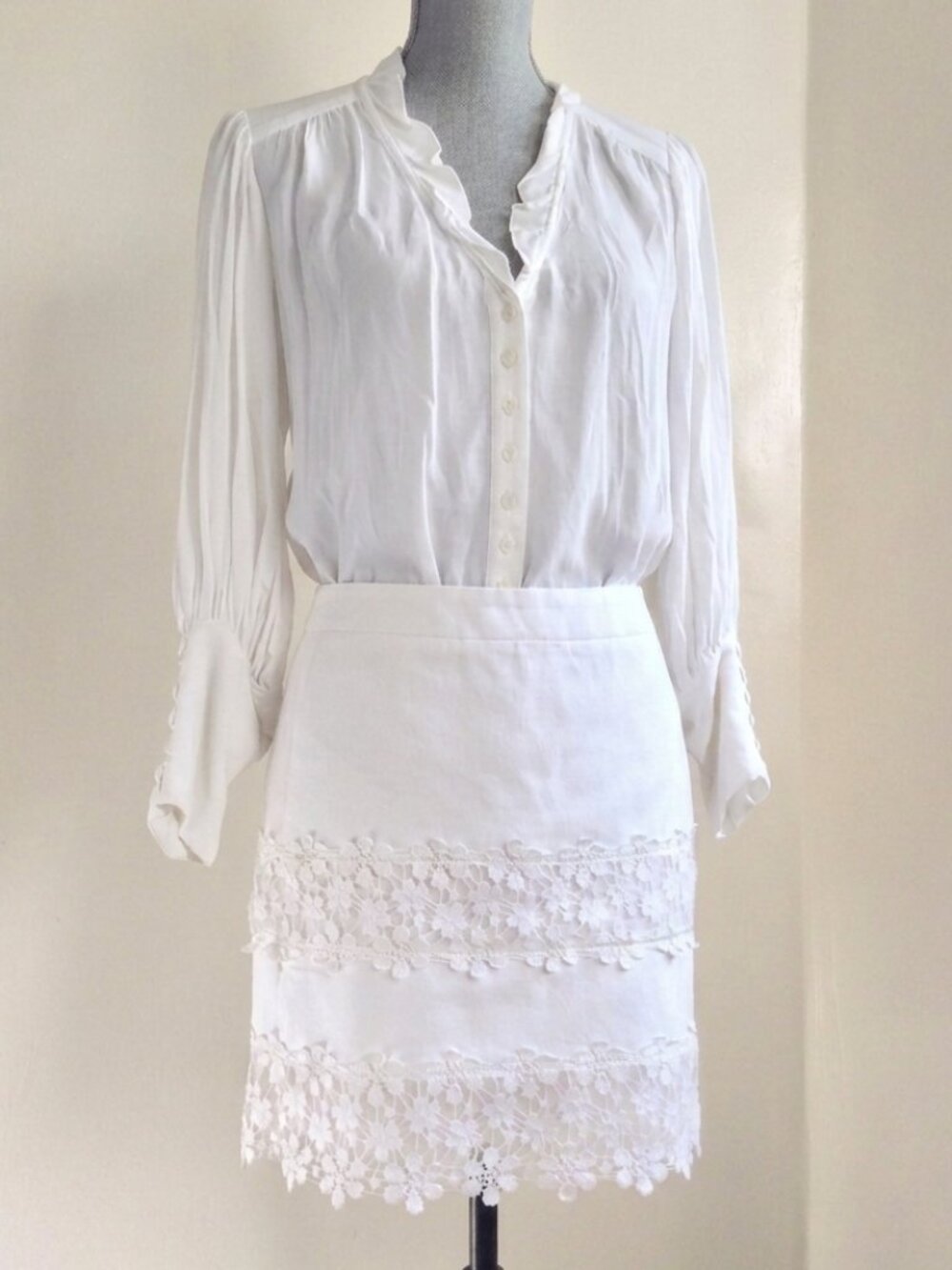 Vintage Nanette Lepore Poet Sleeve Blouse XS Ivory Victorian Edwardian Romantic
